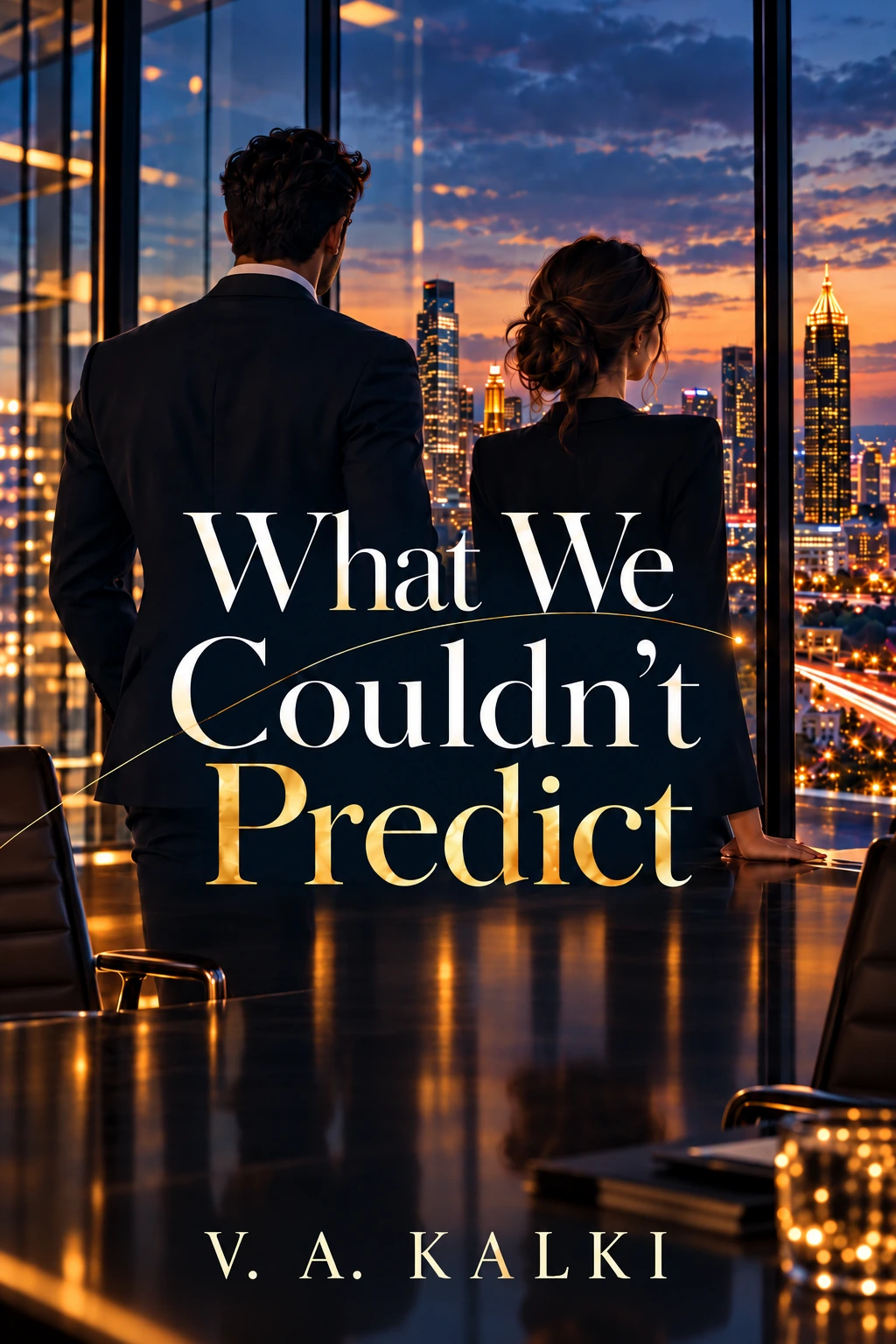 What We Couldn't Predict book cover, showing Dev and Sarah overlooking Atlanta
